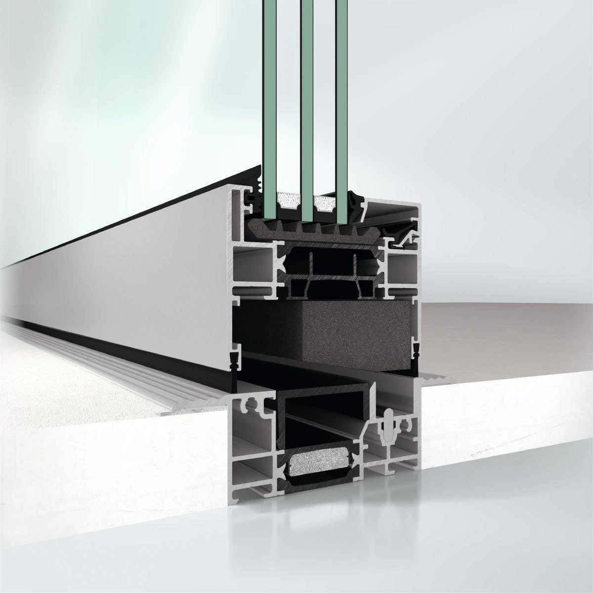 Cross-section of a Schüco low-threshold bifold door detail
