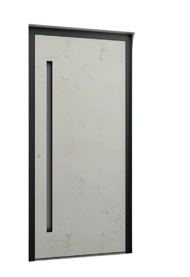 Concrete-look aluminum front door for modern architecture – custom aluminum doors featured on Custom Aluminum Front Doors & Entry Doors