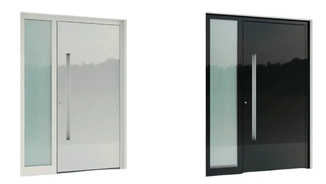 Aluminum entry door with glass sidelight and insulated glass – custom aluminum doors featured on Custom Aluminum Front Doors & Entry Doors