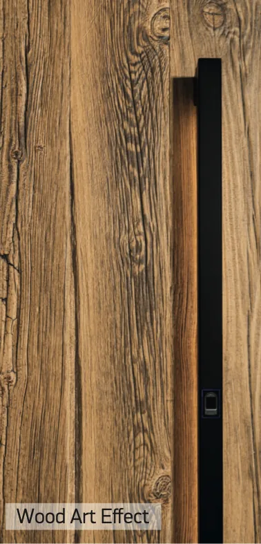 Wood-look aluminum front door surface with black handle – custom aluminum doors featured on Custom Aluminum Front Doors & Entry Doors