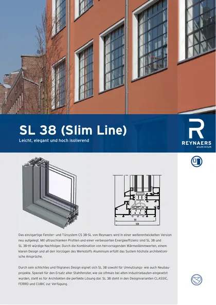 Titelseite der deutschen Reynaers SlimLine 38 Türen Produktbroschüre