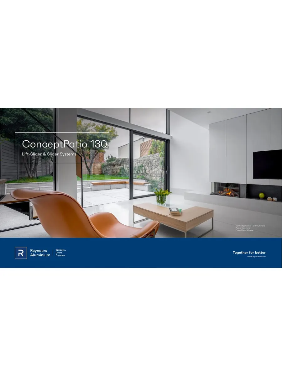 Cover of the English Reynaers ConceptPatio 130 product brochure