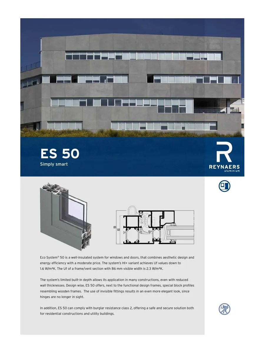 Cover of the English Reynaers EcoSystem 50 product brochure