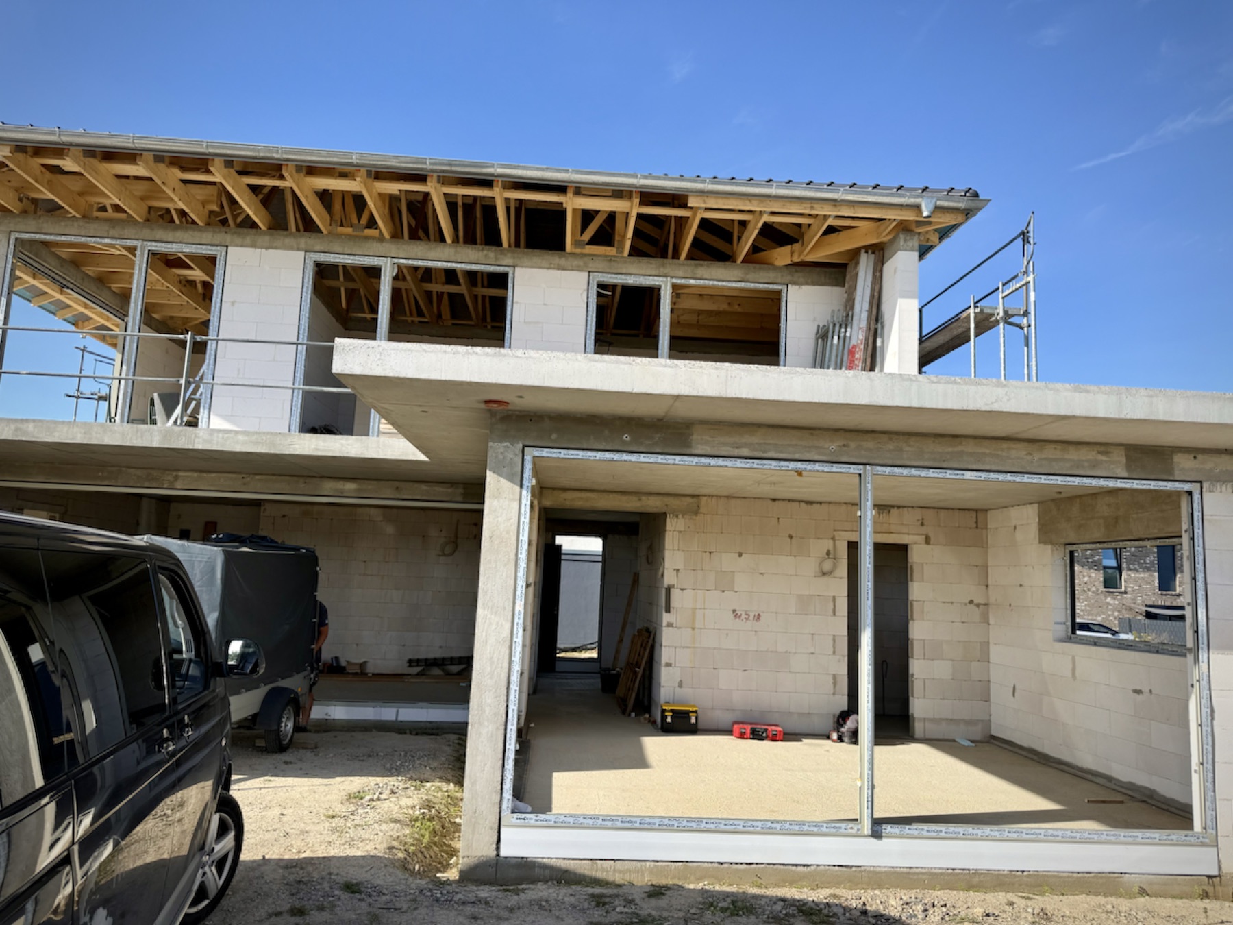 Residential shell with prepared openings for Schüco aluminum windows